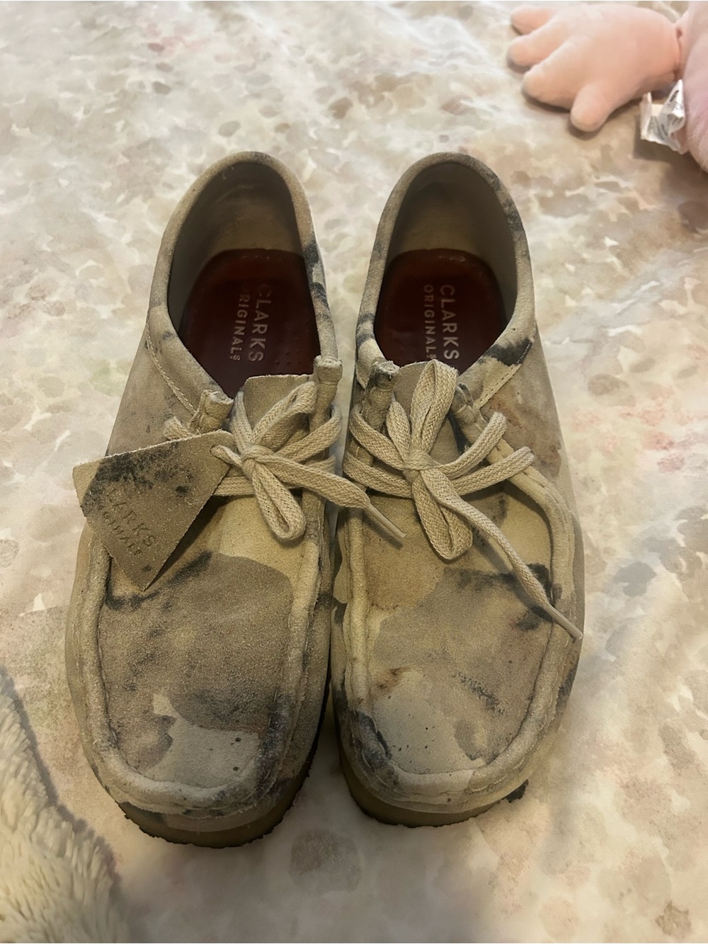 Clarks Original Women’s Wallabee in off white camouflage Suede